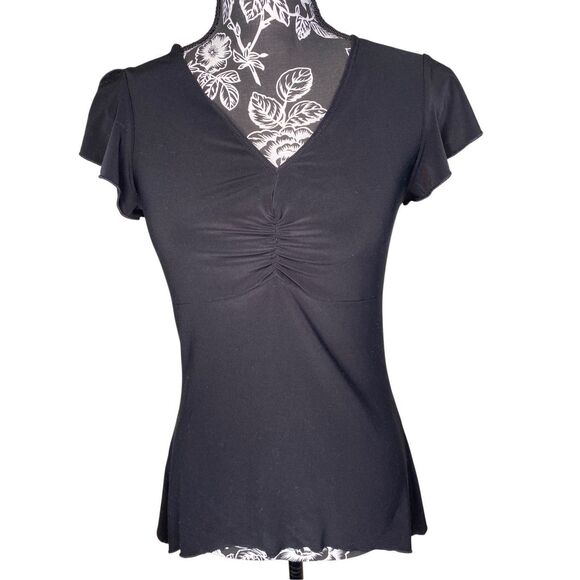 Y2K Style V Neck Sharkbite Hem T Shirt Split Sleeve Vintage Coquette Cottage - Picture 1 of 11